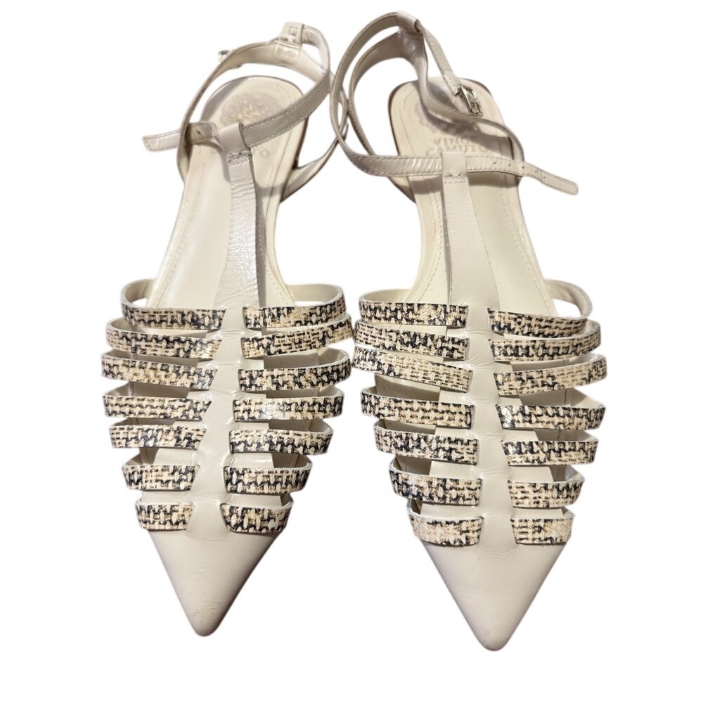 Vince Camuto Pointed Toe Heels Ankle Strap Woven Detail Beige Size 11